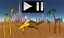 Golden Camel Race in Dubai with steel palm trees