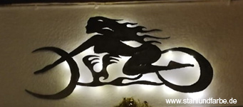 Led metal wall picture flames biker, backlit, height 40cm x width 70cm.