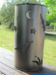 Pillar for barbecue-bowl with cut out contours for interior illumination.