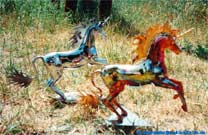 Steel sculpture and copper sculpture unicorn