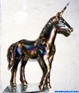 Steel sculpture standing unicorn.