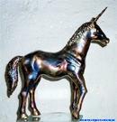 Steel sculpture standing unicorn.
